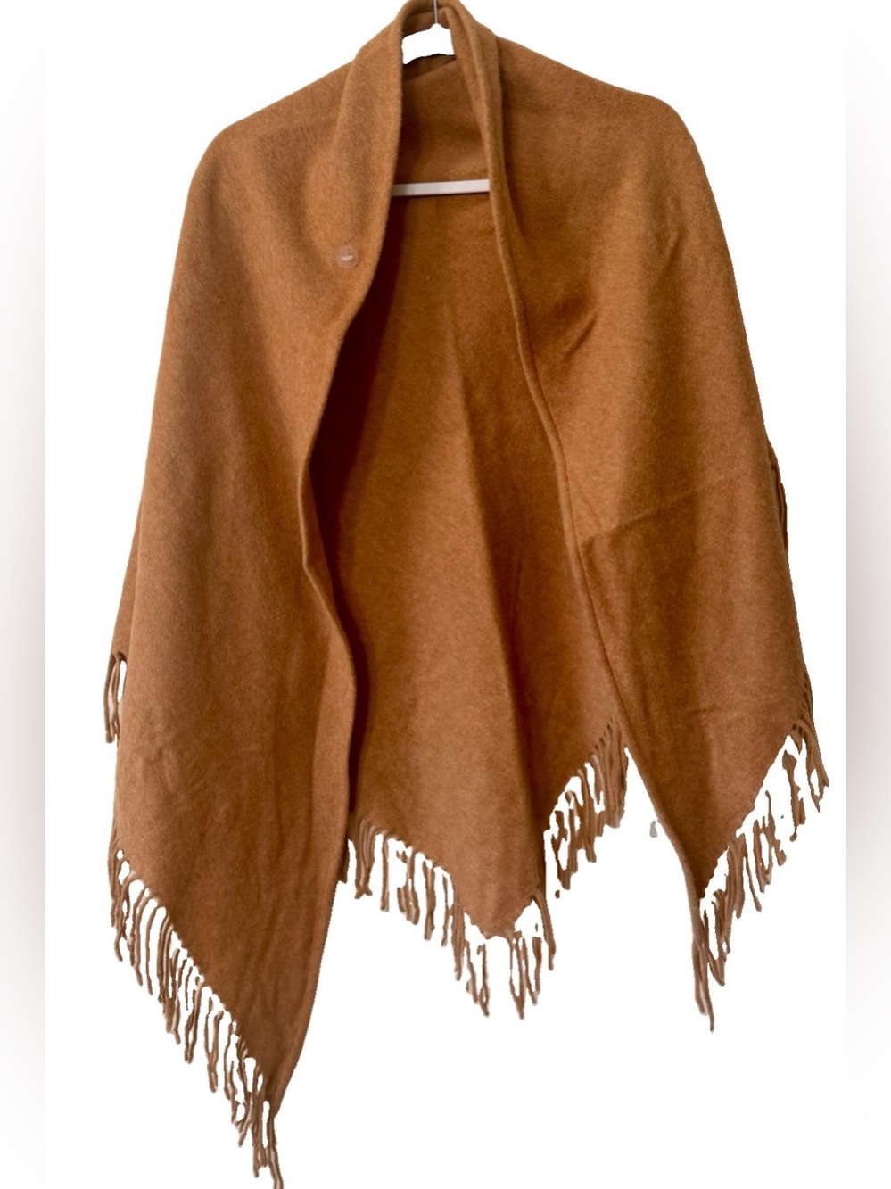 Joie Camel Wool Cashmere Fringe Wrap Shawl Poncho Cape